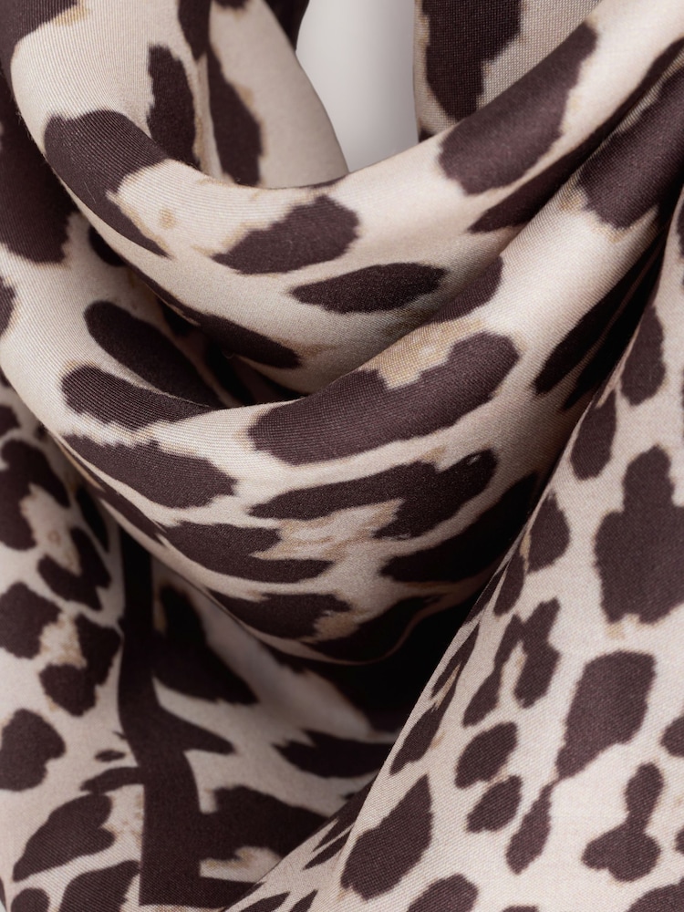 Chocolate Leopard Print Satin Square Lightweight Scarf - Image 4 of 4 Chocolate Leopard Print Satin Square Lightweight Scarf - Image 4 of 4