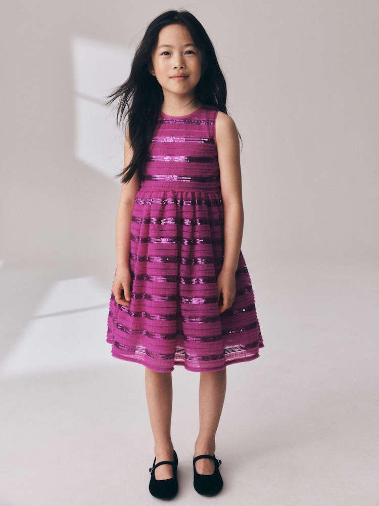 Pink Sequin Ruffle Occasion Dress (3-16yrs) - Image 1 of 4