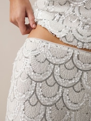 White & Sliver Sequin Bridal Mini Skirt - Image 4 of 8