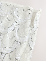White & Sliver Sequin Bridal Mini Skirt - Image 8 of 8
