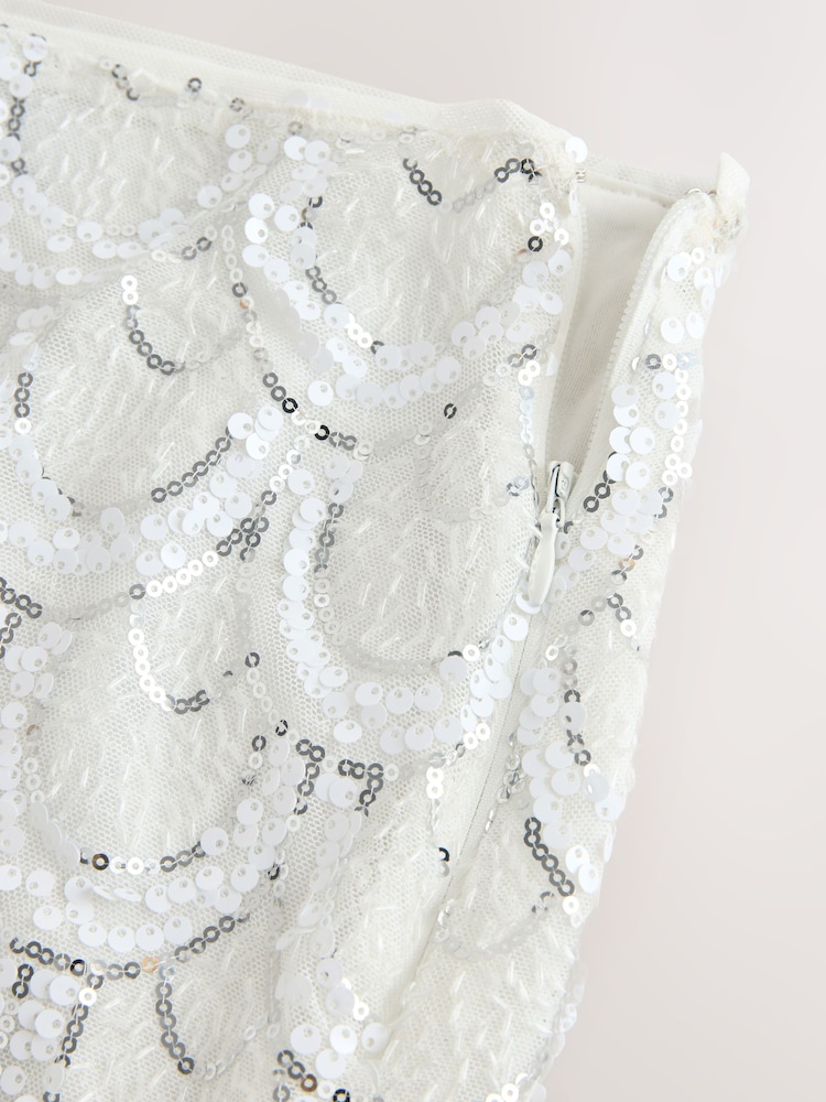 White & Sliver Sequin Bridal Mini Skirt - Image 8 of 8