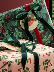 Set of 3 Green Robin and Berry Foliage Christmas Wrapping Paper Luxury Set of 3, 3m Gift Tags and Ribbons Set - Image 2 of 4