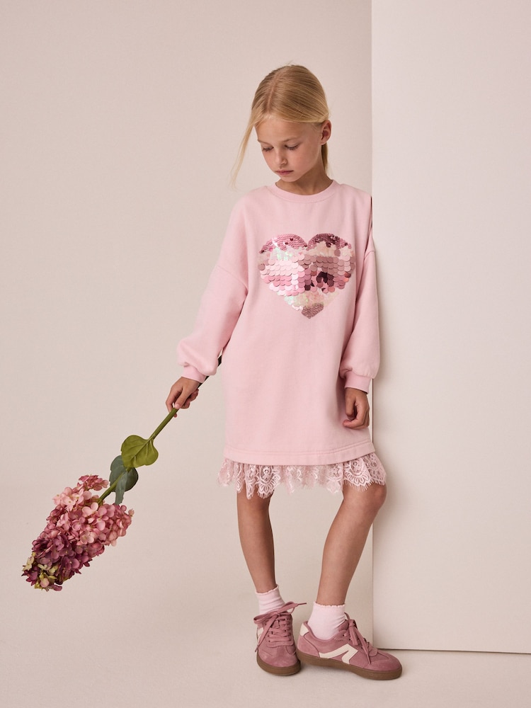 Pastel Pink Lace Hem Sequin Jumper Dress (3-16yrs) - Image 1 of 3 Pastel Pink Lace Hem Sequin Jumper Dress (3-16yrs) - Image 1 of 3