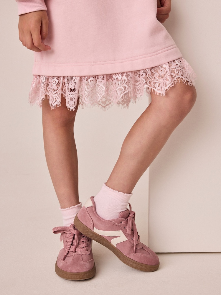 Pastel Pink Lace Hem Sequin Jumper Dress (3-16yrs) - Image 2 of 3 Pastel Pink Lace Hem Sequin Jumper Dress (3-16yrs) - Image 2 of 3