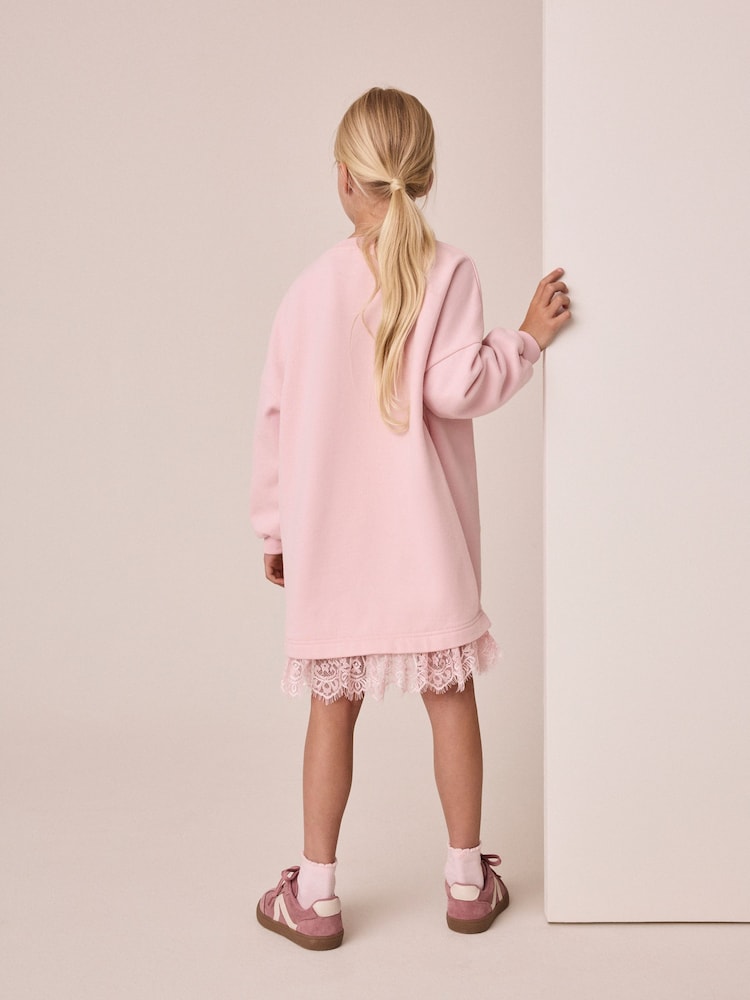 Pastel Pink Lace Hem Sequin Jumper Dress (3-16yrs) - Image 3 of 3 Pastel Pink Lace Hem Sequin Jumper Dress (3-16yrs) - Image 3 of 3