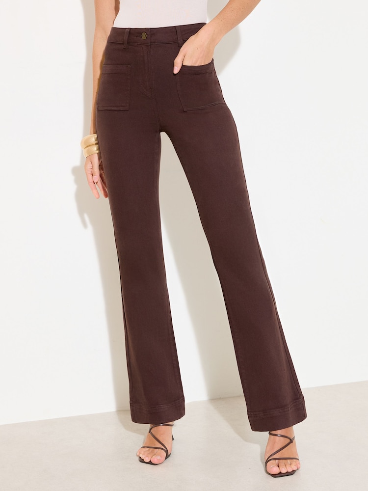 Friends Like These Chocolate Brown High Waist Pocket Flare Jeans - Image 2 of 4