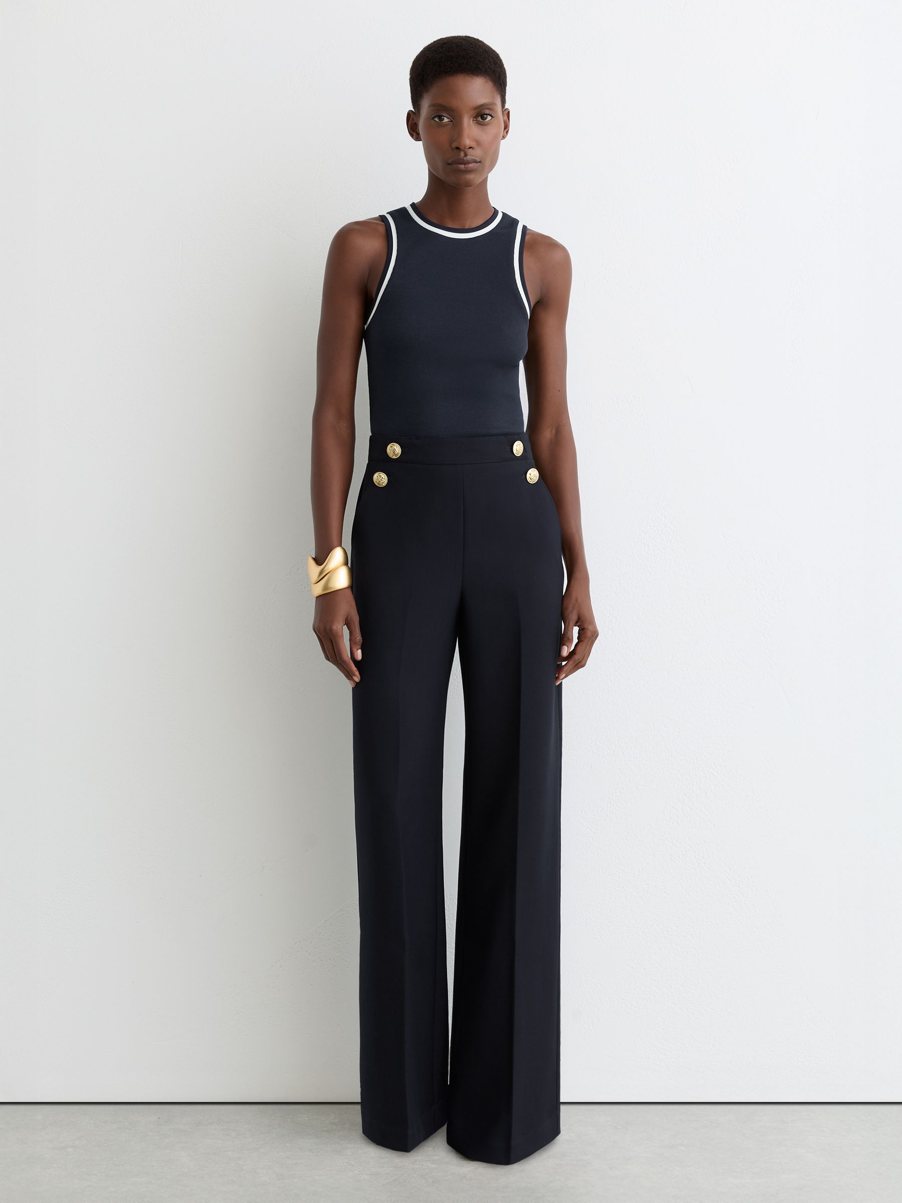 Reiss Navy/white Stretch-cotton Tipped Vest In Multi