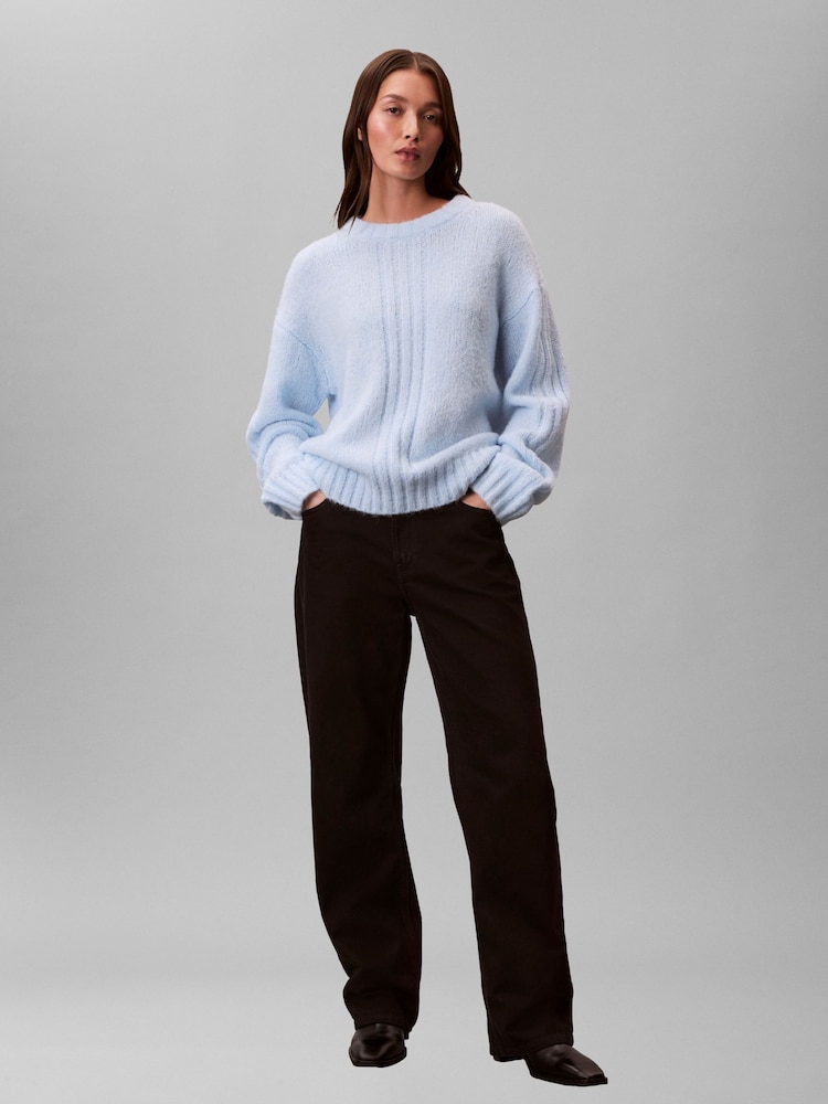 Calvin Klein Blue Boiled Wool V-Neck Long Sleeve Jumper - Image 1 of 4