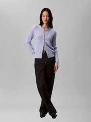 Calvin Klein Purple Merino Wool Blend Cable Cardigan - Image 3 of 5