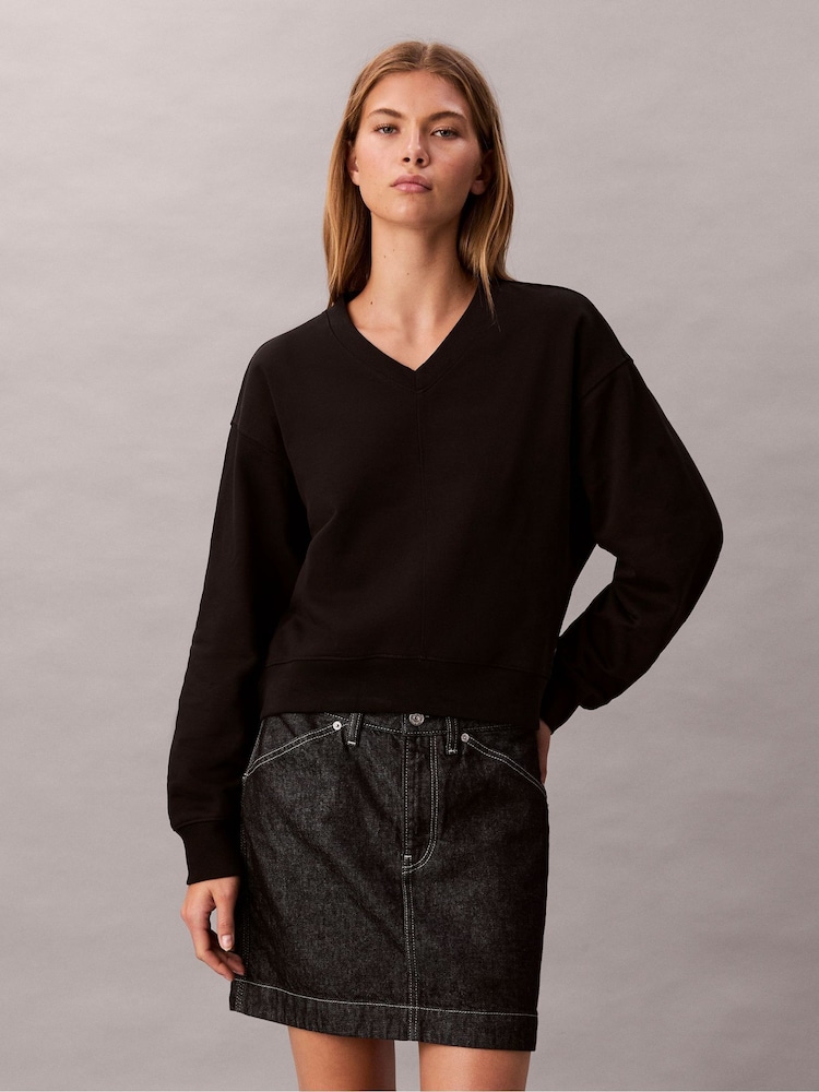 Calvin Klein Black Terry Relaxed Sweatshirt - Image 1 of 5
