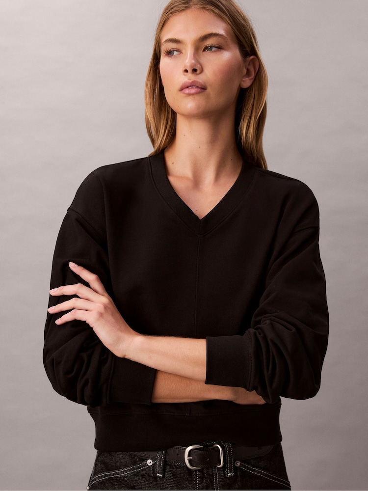 Calvin Klein Black Terry Relaxed Sweatshirt - Image 5 of 5