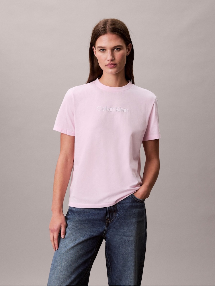 Calvin Klein Pink Short Sleeve Classic Foil Calvin Klein T-Shirt - Image 1 of 6 Calvin Klein Pink Short Sleeve Classic Foil Calvin Klein T-Shirt - Image 1 of 6