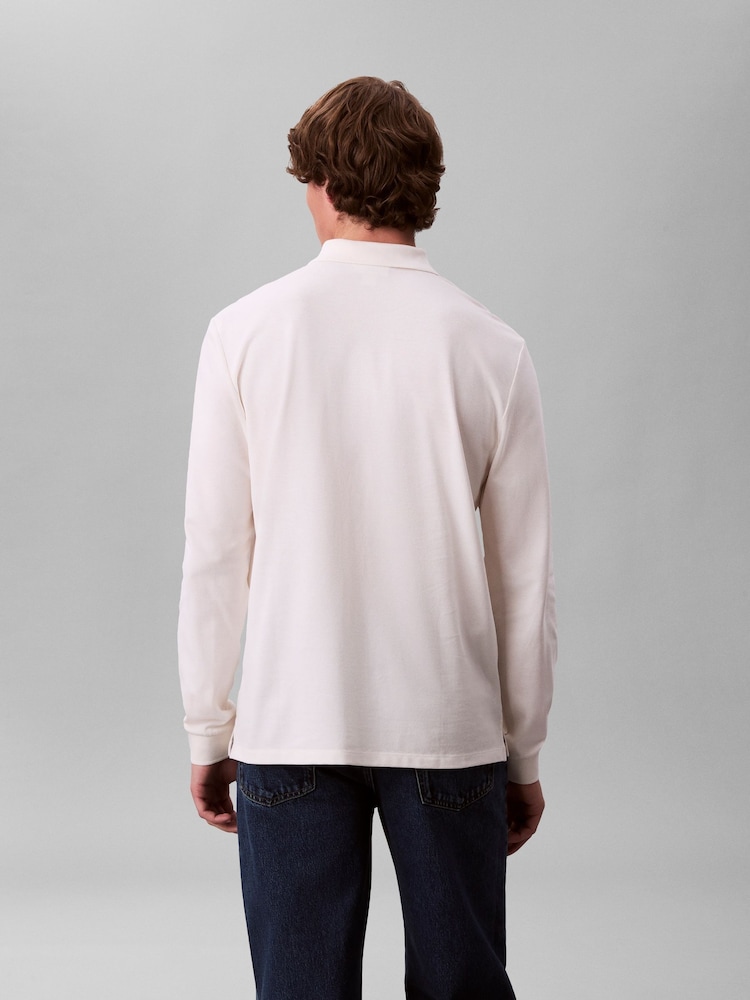 Calvin Klein White Long Sleeve Casual Pique Polo Shirt - Image 2 of 6