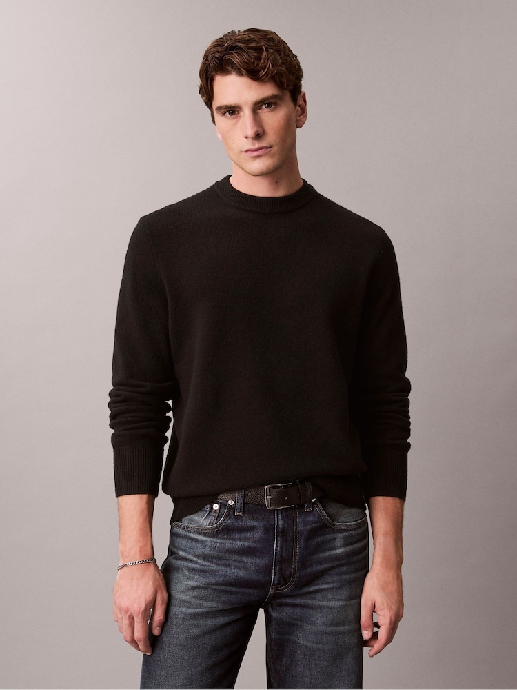 Calvin Klein Black Cosy Wool Crewneck Jumper - Image 1 of 7 Calvin Klein Black Cosy Wool Crewneck Jumper - Image 1 of 7