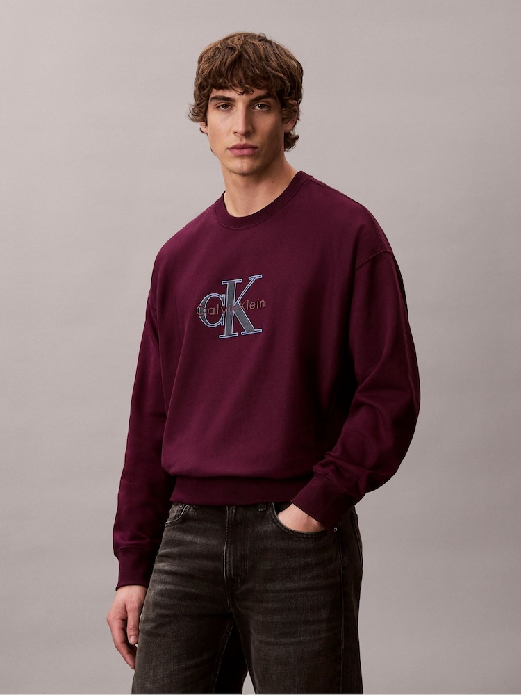 Calvin Klein Purple Fleece Monologo Relaxed Sweatshirt - Image 1 of 5