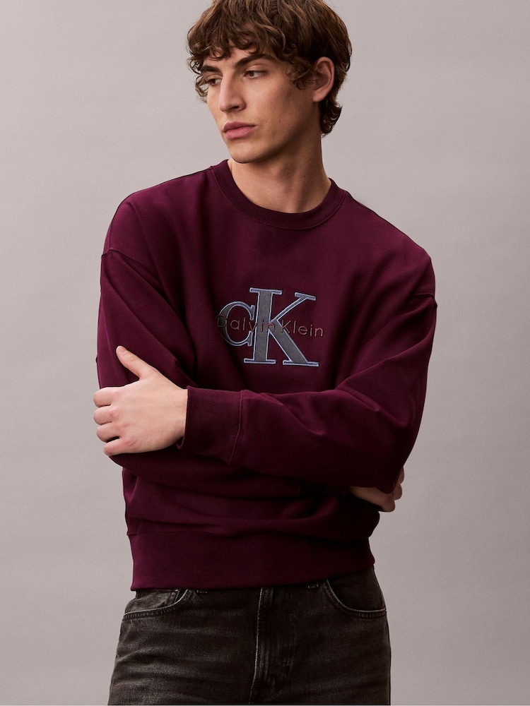 Calvin Klein Purple Fleece Monologo Relaxed Sweatshirt - Image 5 of 5