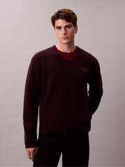 Calvin Klein Brown Boiled Merino Wool V-Neck Jumper - Image 1 of 5