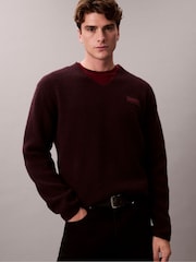 Calvin Klein Brown Boiled Merino Wool V-Neck Jumper - Image 3 of 5