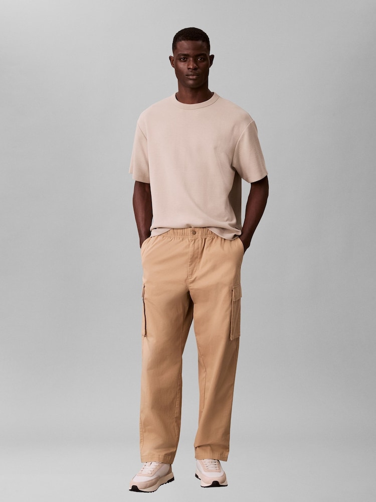 Calvin Klein Brown Cotton Stretch Straight Fit Cargo Trousers - Image 1 of 6 Calvin Klein Brown Cotton Stretch Straight Fit Cargo Trousers - Image 1 of 6
