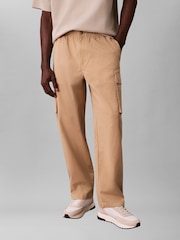 Calvin Klein Brown Cotton Stretch Straight Fit Cargo Trousers - Image 4 of 6
