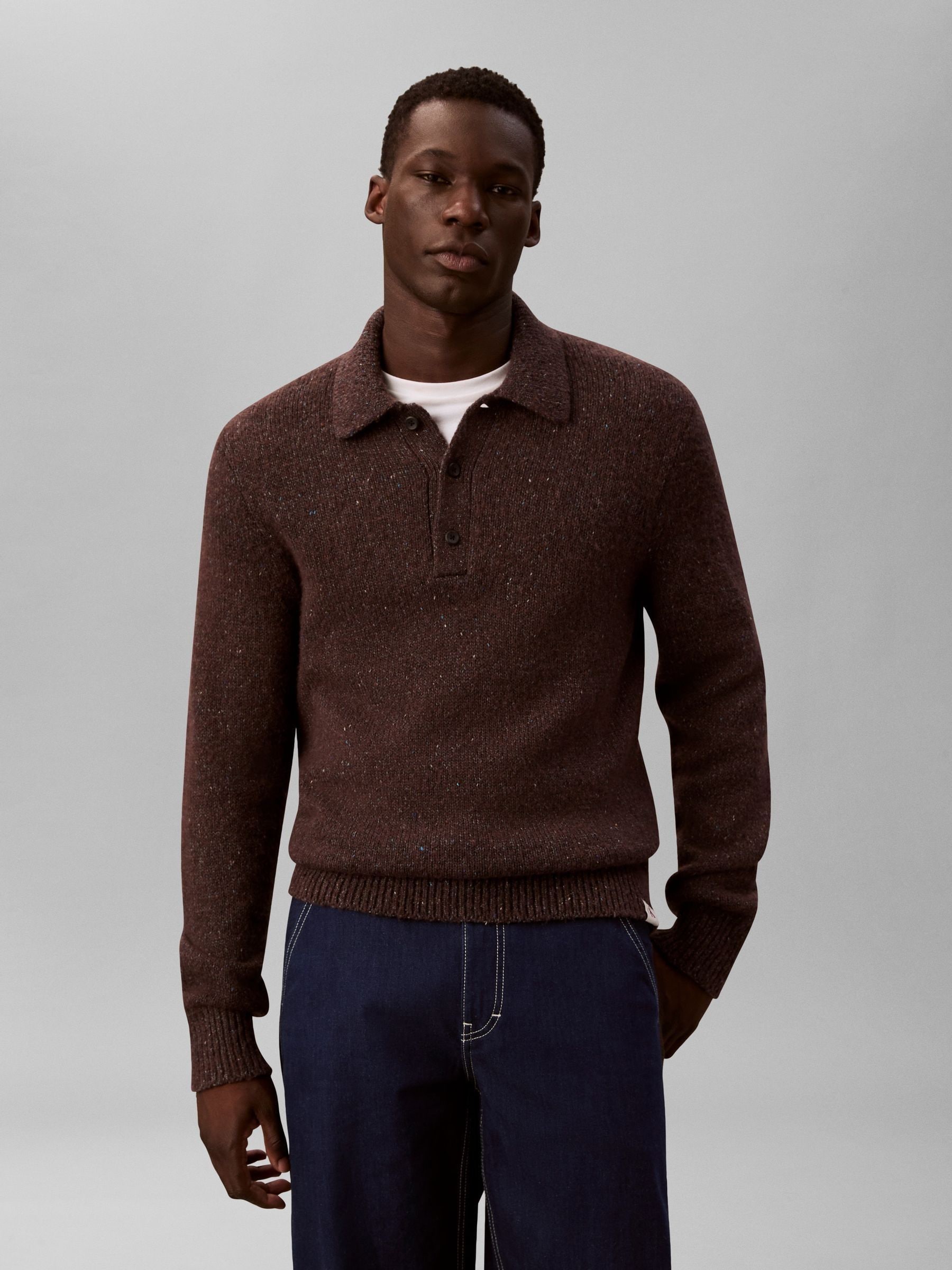 Buy Calvin Klein Brown Wool Blend Relaxed Polo Jumper from Next USA