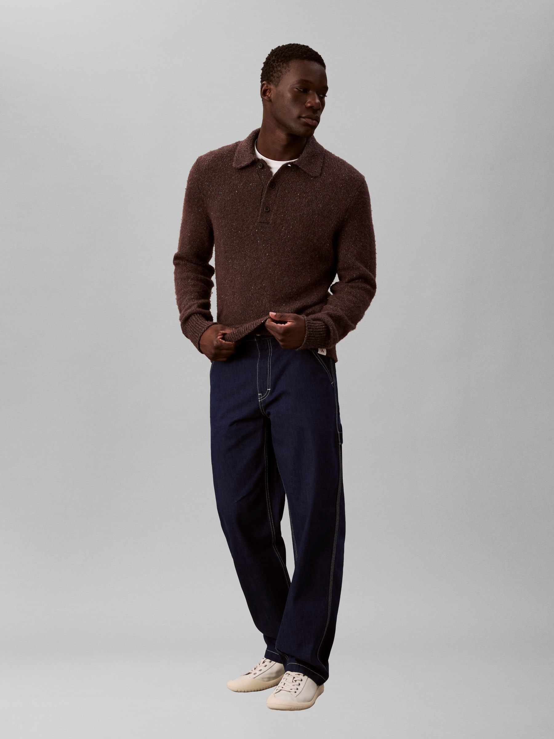 Buy Calvin Klein Brown Wool Blend Relaxed Polo Jumper from Next USA