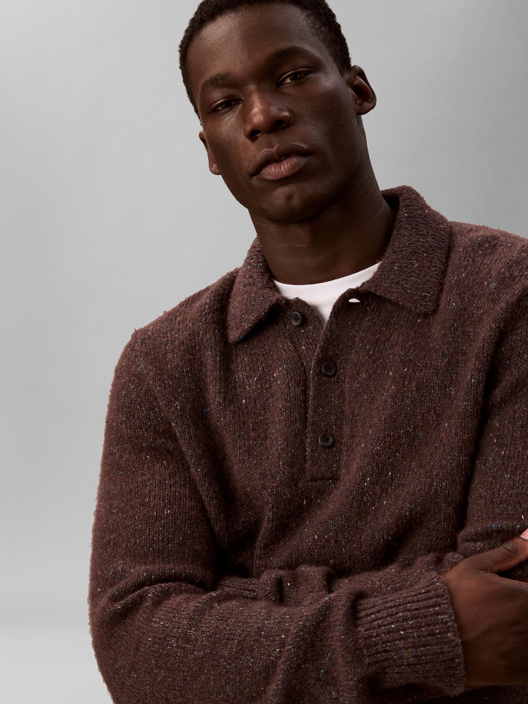 Buy Calvin Klein Brown Wool Blend Relaxed Polo Jumper from Next USA