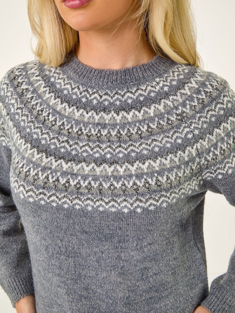 Roman Grey Petite Fairisle Knit Jumper Dress - Image 5 of 5 Roman Grey Petite Fairisle Knit Jumper Dress - Image 5 of 5