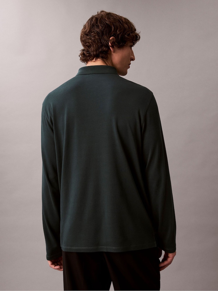 Calvin Klein Green Supima Cotton Long Sleeve Polo Shirt - Image 2 of 6