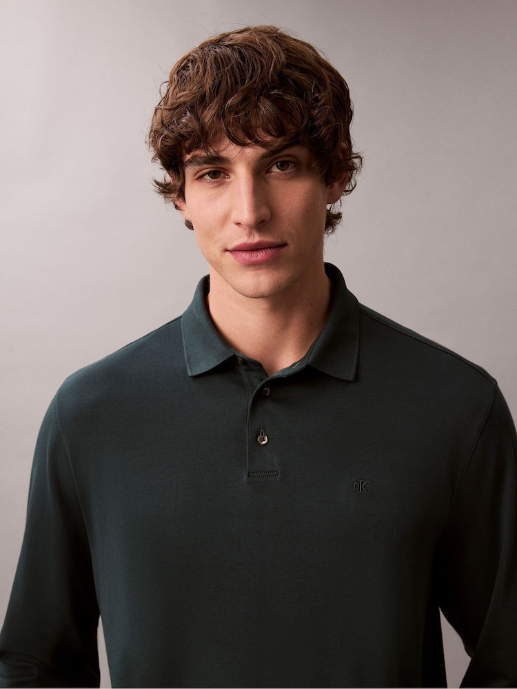 Calvin Klein Green Supima Cotton Long Sleeve Polo Shirt - Image 6 of 6