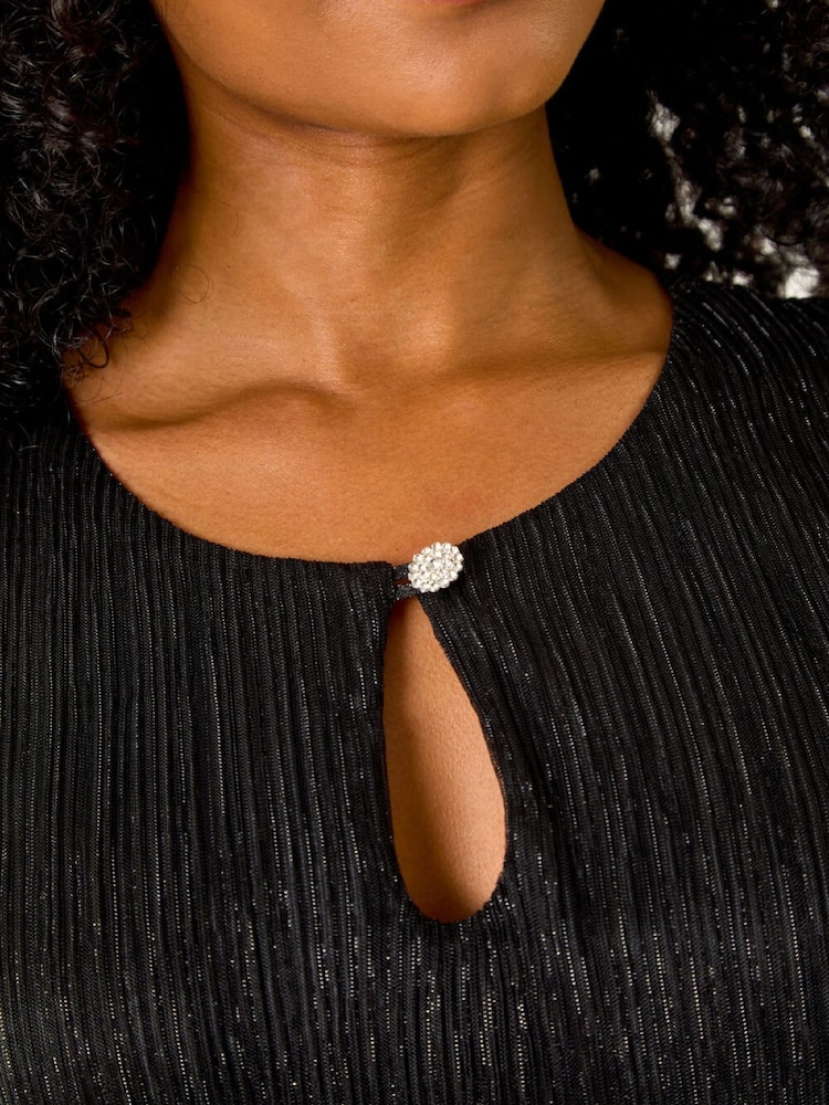 Roman Black Petite Crinkle Keyhole Shimmer Blouse - Image 5 of 5 Roman Black Petite Crinkle Keyhole Shimmer Blouse - Image 5 of 5