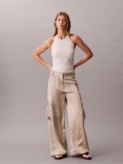 Calvin Klein Natural Satin Cargo Trousers - Image 3 of 7