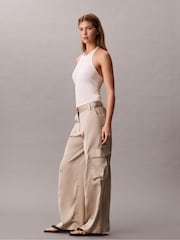 Calvin Klein Natural Satin Cargo Trousers - Image 4 of 7
