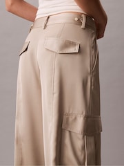 Calvin Klein Natural Satin Cargo Trousers - Image 5 of 7