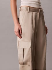Calvin Klein Natural Satin Cargo Trousers - Image 6 of 7