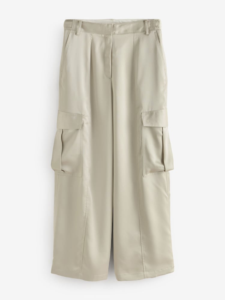 Calvin Klein Natural Satin Cargo Trousers - Image 7 of 7