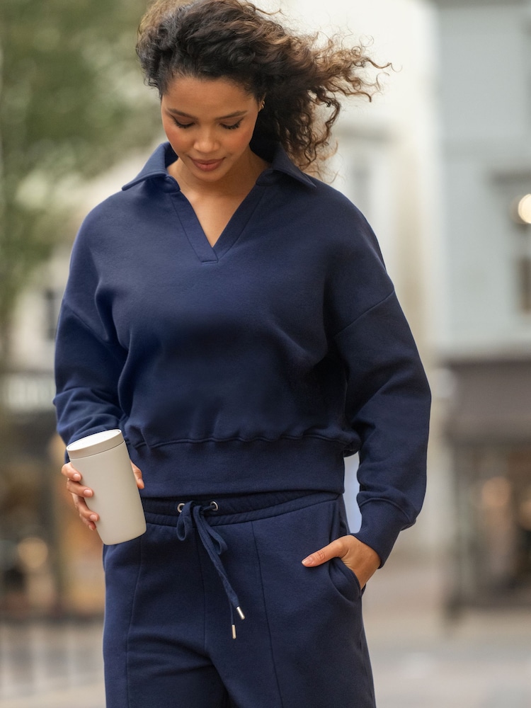Pour Moi Blue The Softest Off Duty Relaxed Collared Sweatshirt - Image 1 of 4 Pour Moi Blue The Softest Off Duty Relaxed Collared Sweatshirt - Image 1 of 4