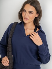 Pour Moi Blue The Softest Off Duty Relaxed Collared Sweatshirt - Image 2 of 4