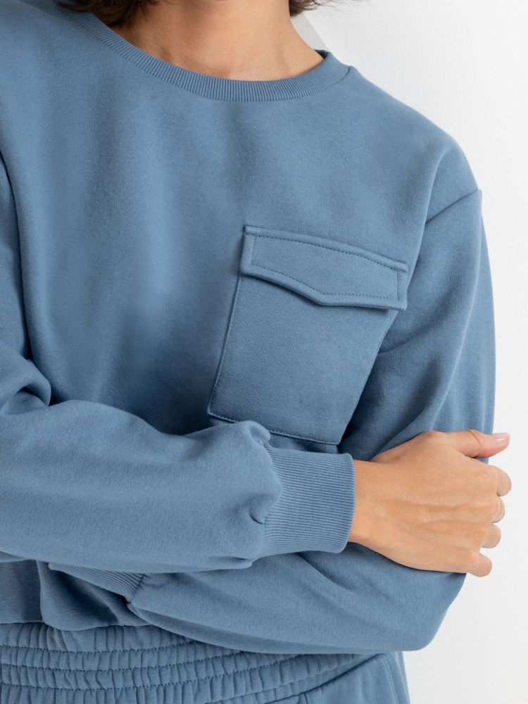 Pour Moi Blue The Softest Off Duty Relaxed Pocket Sweatshirt - Image 2 of 4 Pour Moi Blue The Softest Off Duty Relaxed Pocket Sweatshirt - Image 2 of 4
