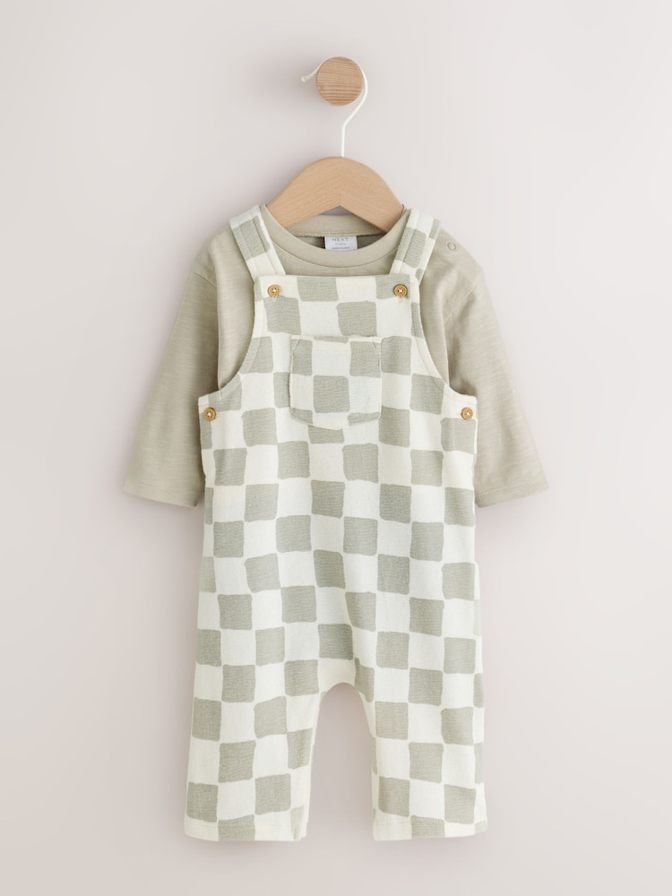 Neutral Checkerboard Baby Set Jersey Dungarees and Bodysuit Set (0mths-2yrs) - Image 1 of 6 Neutral Checkerboard Baby Set Jersey Dungarees and Bodysuit Set (0mths-2yrs) - Image 1 of 6