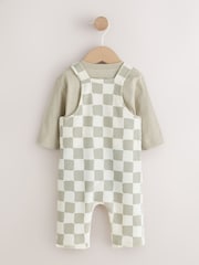 Neutral Checkerboard Baby Set Jersey Dungarees and Bodysuit Set (0mths-2yrs) - Image 3 of 6