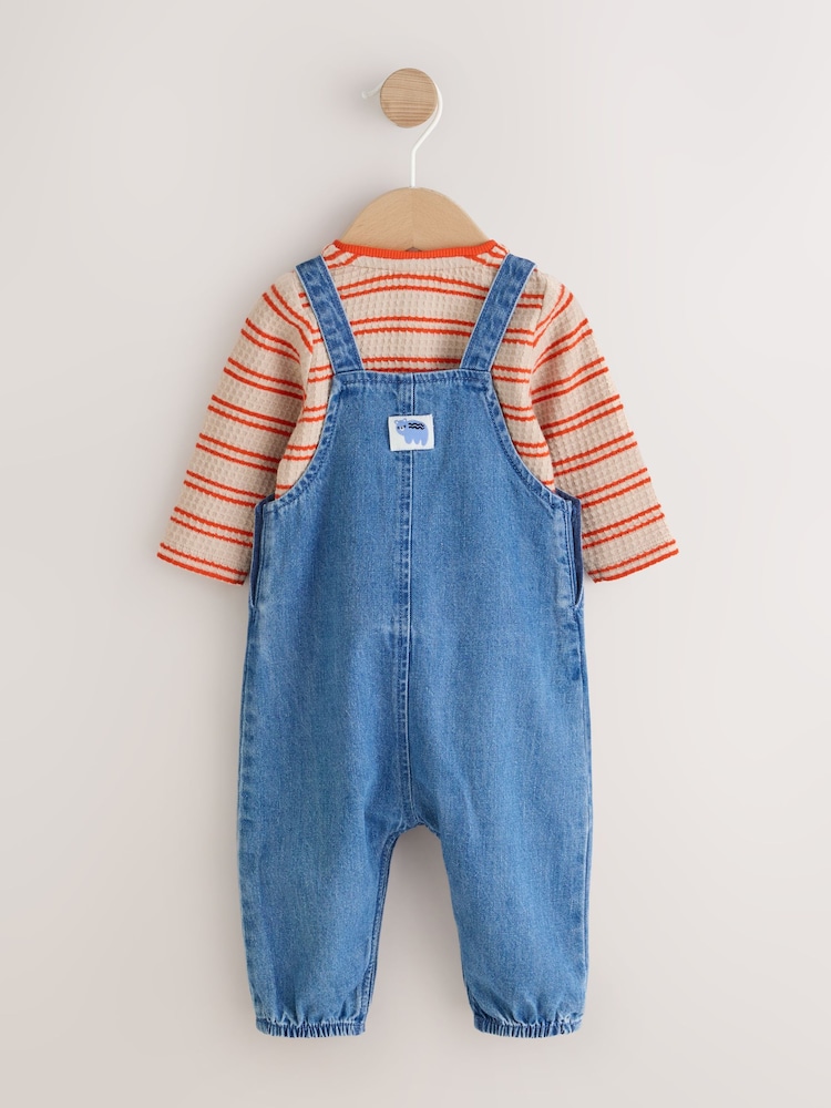 Blue Character Denim Dungaree and Textured Bodysuit Baby Set (0mths-2yrs) - Image 6 of 6