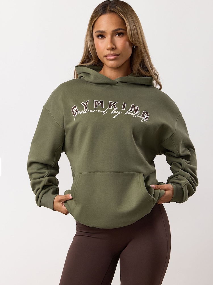 Gym King Green Powered By Belief Relaxed Fit Hoodie - Image 1 of 4 Gym King Green Powered By Belief Relaxed Fit Hoodie - Image 1 of 4