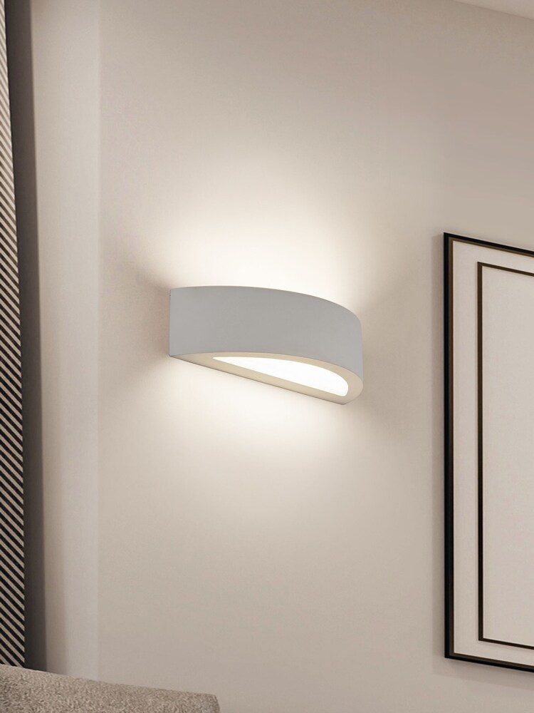 Searchlight Plaster White and Frosted Cad 9W 3000k Wall Light - Image 1 of 3 Searchlight Plaster White and Frosted Cad 9W 3000k Wall Light - Image 1 of 3