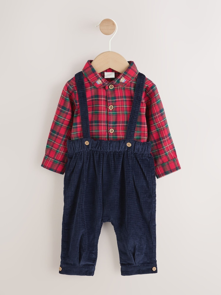 Red Check Shirt, Trousers and Braces Baby 3 Piece Set (0mths-2yrs) - Image 1 of 10 Red Check Shirt, Trousers and Braces Baby 3 Piece Set (0mths-2yrs) - Image 1 of 10