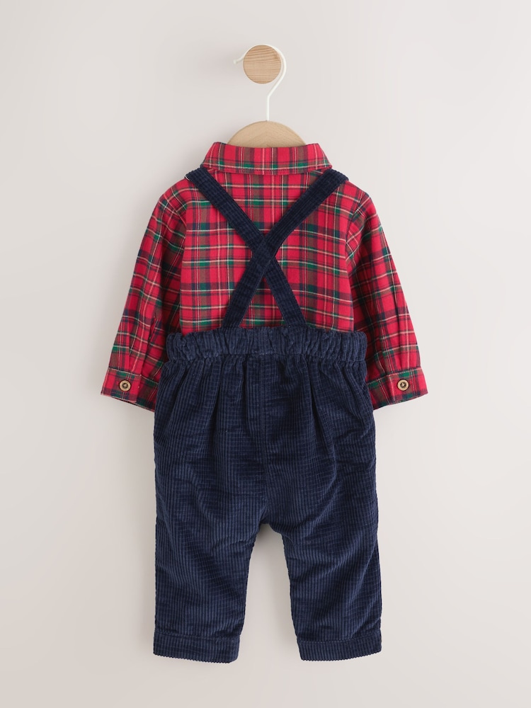Red Check Shirt, Trousers and Braces Baby 3 Piece Set (0mths-2yrs) - Image 2 of 10 Red Check Shirt, Trousers and Braces Baby 3 Piece Set (0mths-2yrs) - Image 2 of 10
