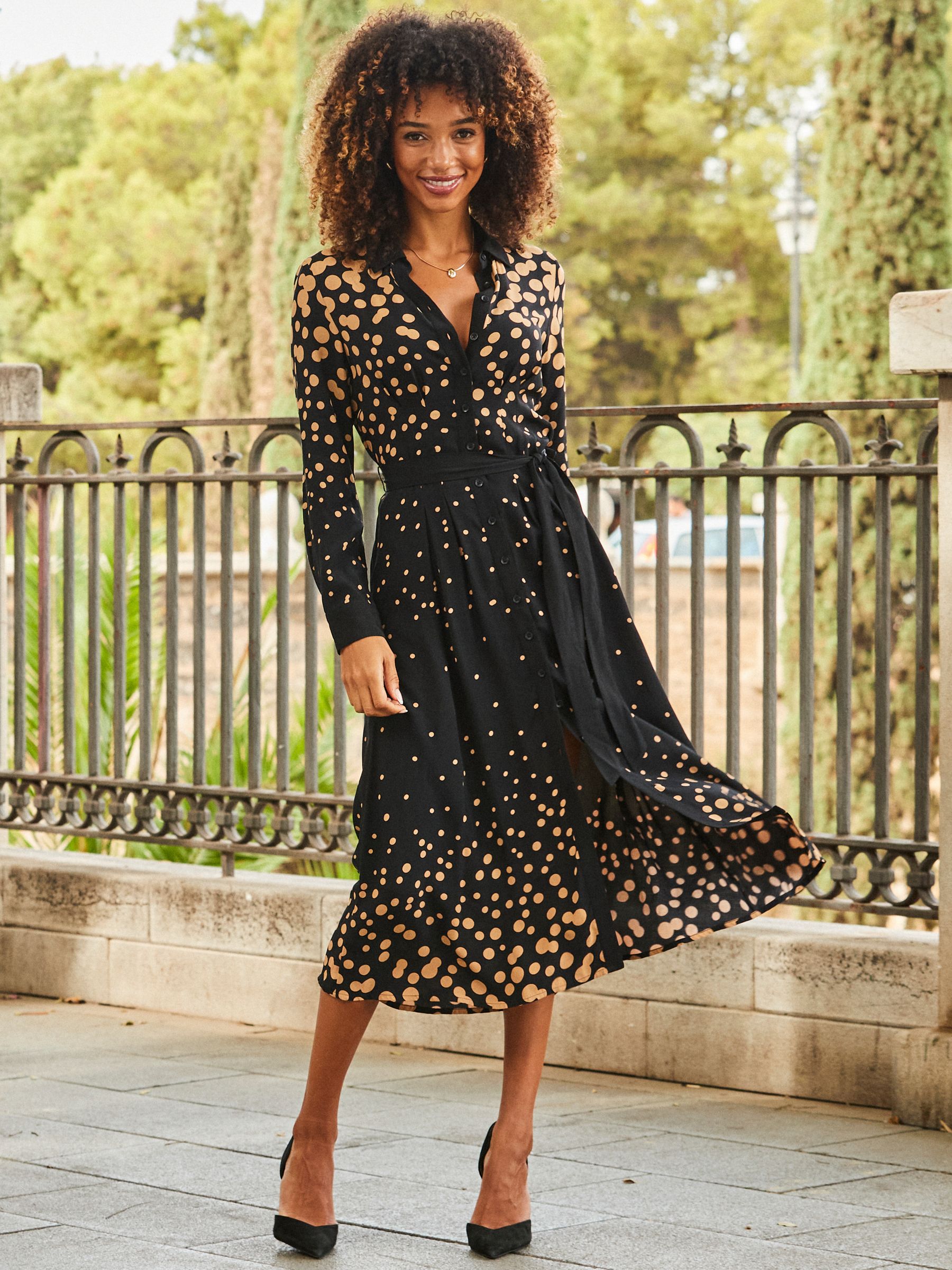 polka dot shirt dress Women's Polka Dot Maxi Ruffle Dress Henley Button Down Flowy Summer Midi Shirt Dress High Waist Tie Swing Long Dress (Black, S) at Amazon Women's Clothing store