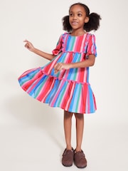 Monsoon Pink Stripe Scallop Jersey Dress - Image 1 of 4