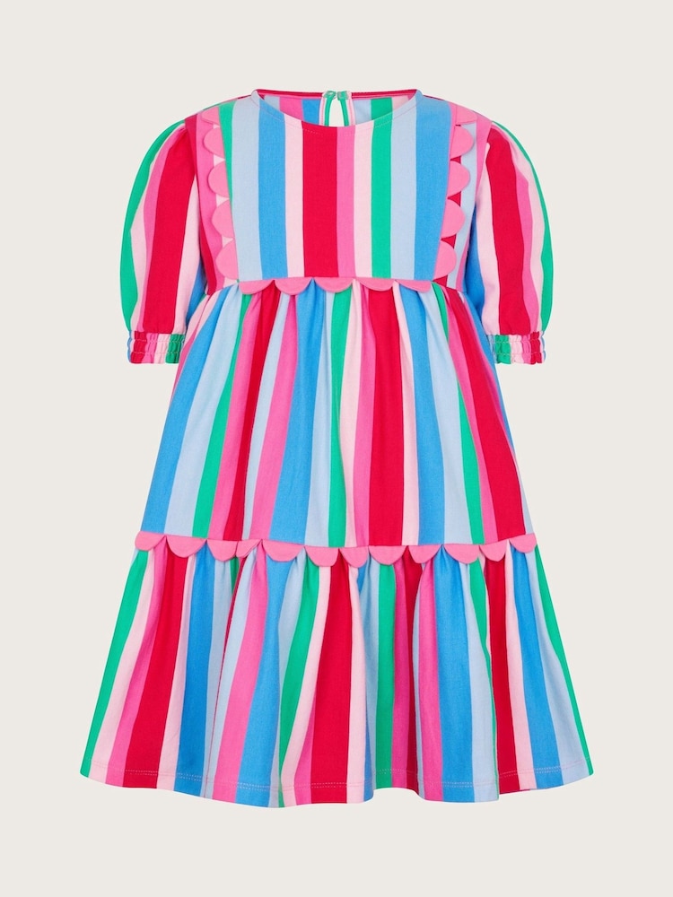 Monsoon Pink Stripe Scallop Jersey Dress - Image 2 of 4