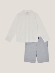 Monsoon Blue Pintuck Shirt and Stripe 100% Cotton Shorts Set - Image 1 of 3
